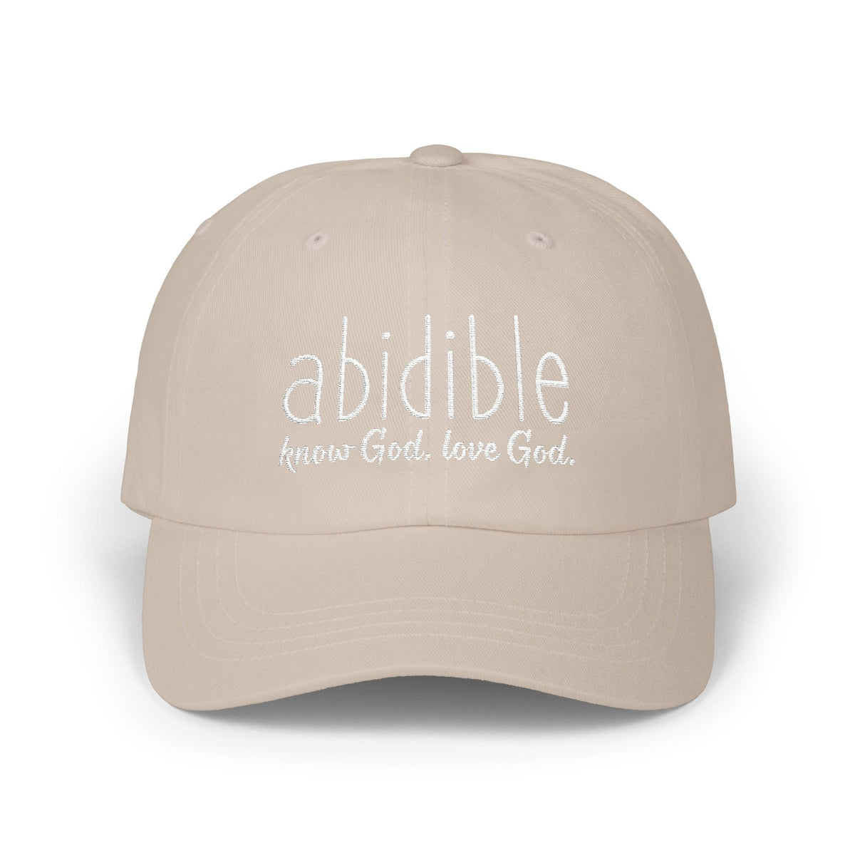 Abidible Dad Cap - &quot;Abidible: Fear God, Love God&quot; Embroidered Baseball Hat Hats Printify Stone One size 