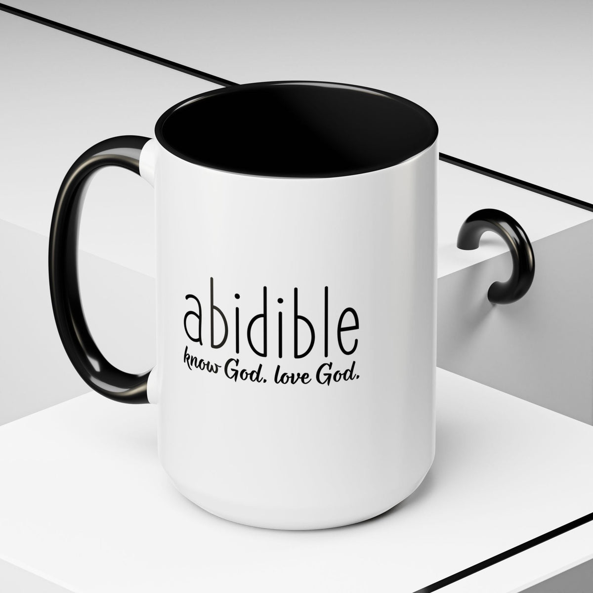 Abidible Ceramic Coffee Mug — &quot;Know God, Love God&quot; Inspirational Accent Mug (15 oz) Mug Printify 
