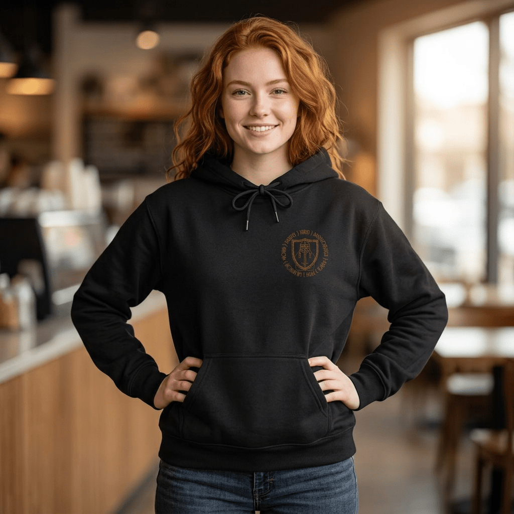 The Armor Embroidered Unisex Hoodie Hoodie Printify Black S 