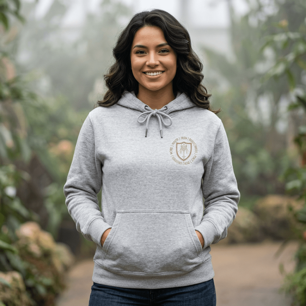 The Armor Embroidered Unisex Hoodie Hoodie Printify Heather Grey S 