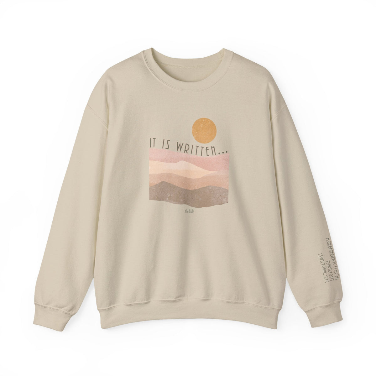 'It Is Written' Unisex Heavy Blend™ Crewneck (Verses Lettered on Sleeve) Sweatshirt Printify S Sand 