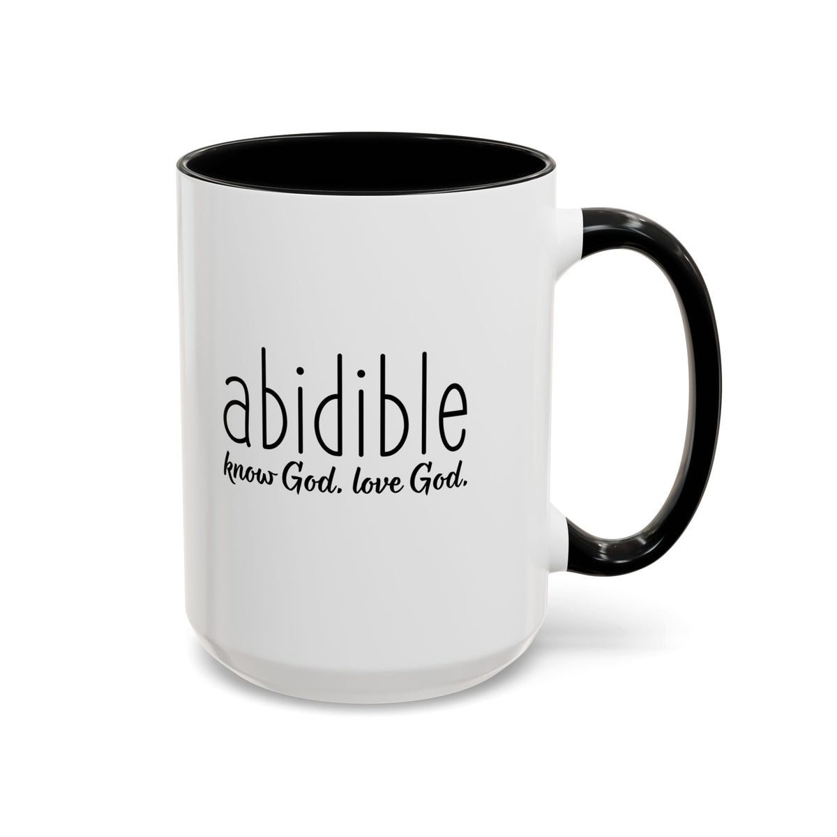 Abidible Ceramic Coffee Mug — &quot;Know God, Love God&quot; Inspirational Accent Mug (15 oz) Mug Printify 