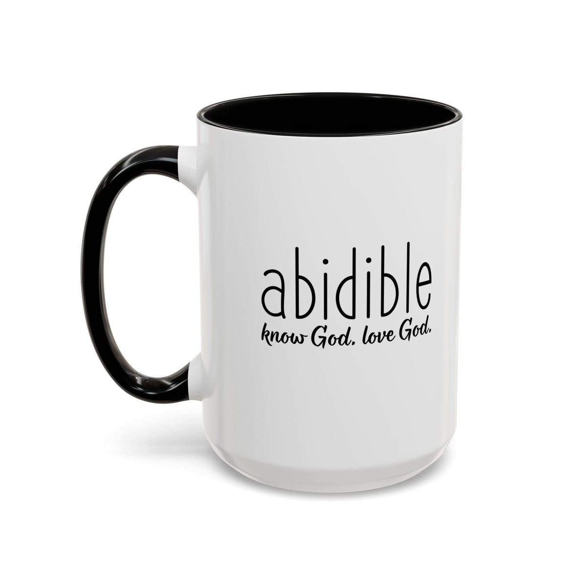 Abidible Ceramic Coffee Mug — &quot;Know God, Love God&quot; Inspirational Accent Mug (15 oz) Mug Printify 